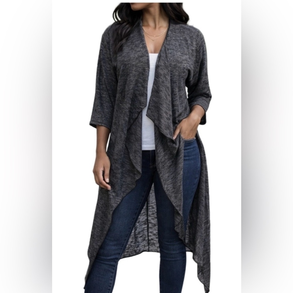 Lularoe Black /Gray Heather Open Kimono Cardigan Sweater S
